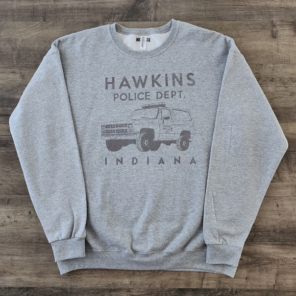 Stranger Things Hawkins Police Dept. Indiana Crewneck Sweatshirt XL NWOT - Picture 2 of 11